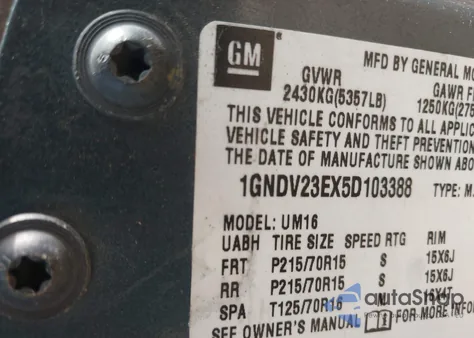 2005 Chevrolet Venture Ls z USA, uszkodzony, nr VIN 1GNDV23EX5D103388